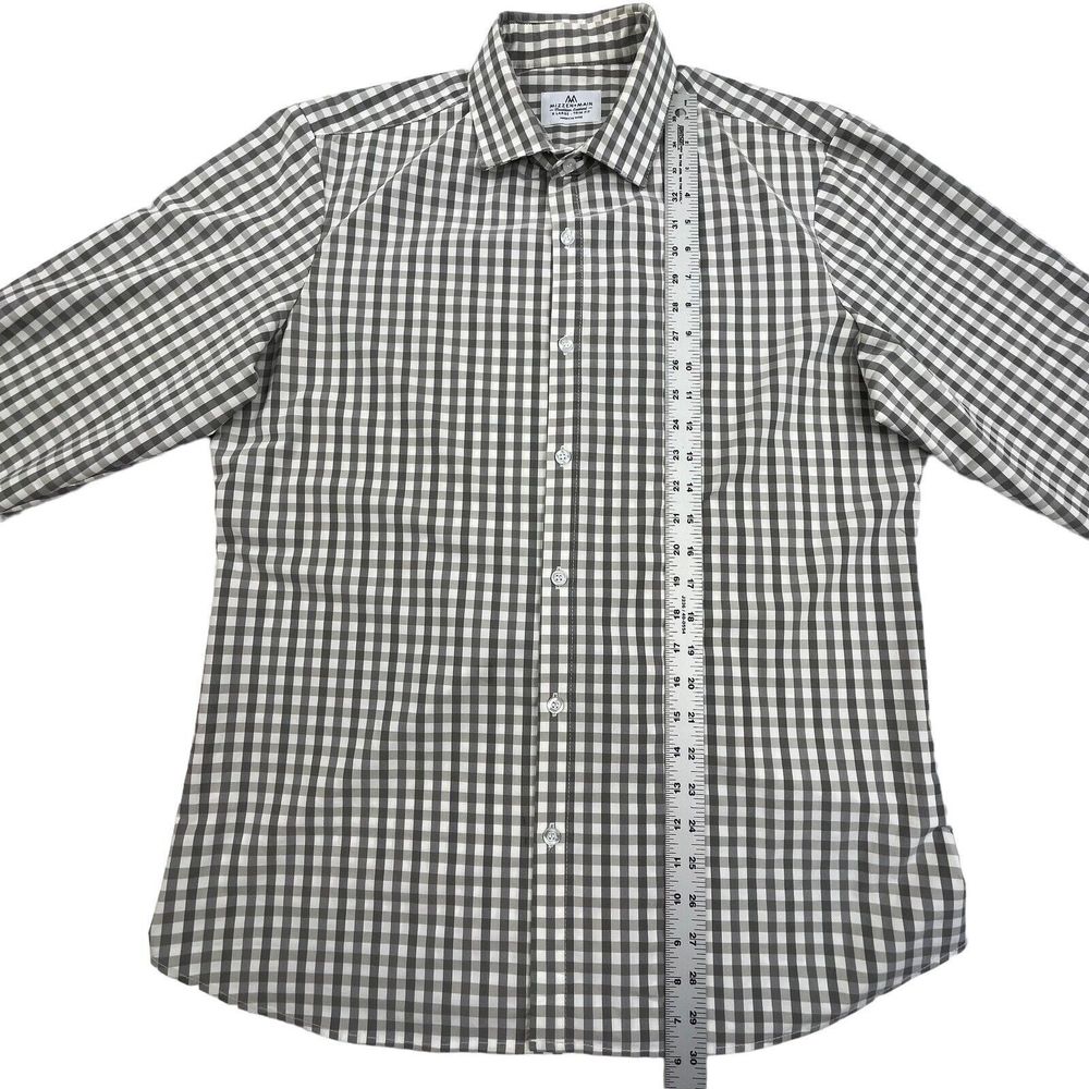Mizzen + Main Shirt Men XL Gray Check Long Sleeve Collared Stretch Trim Fit - Picture 11 of 12